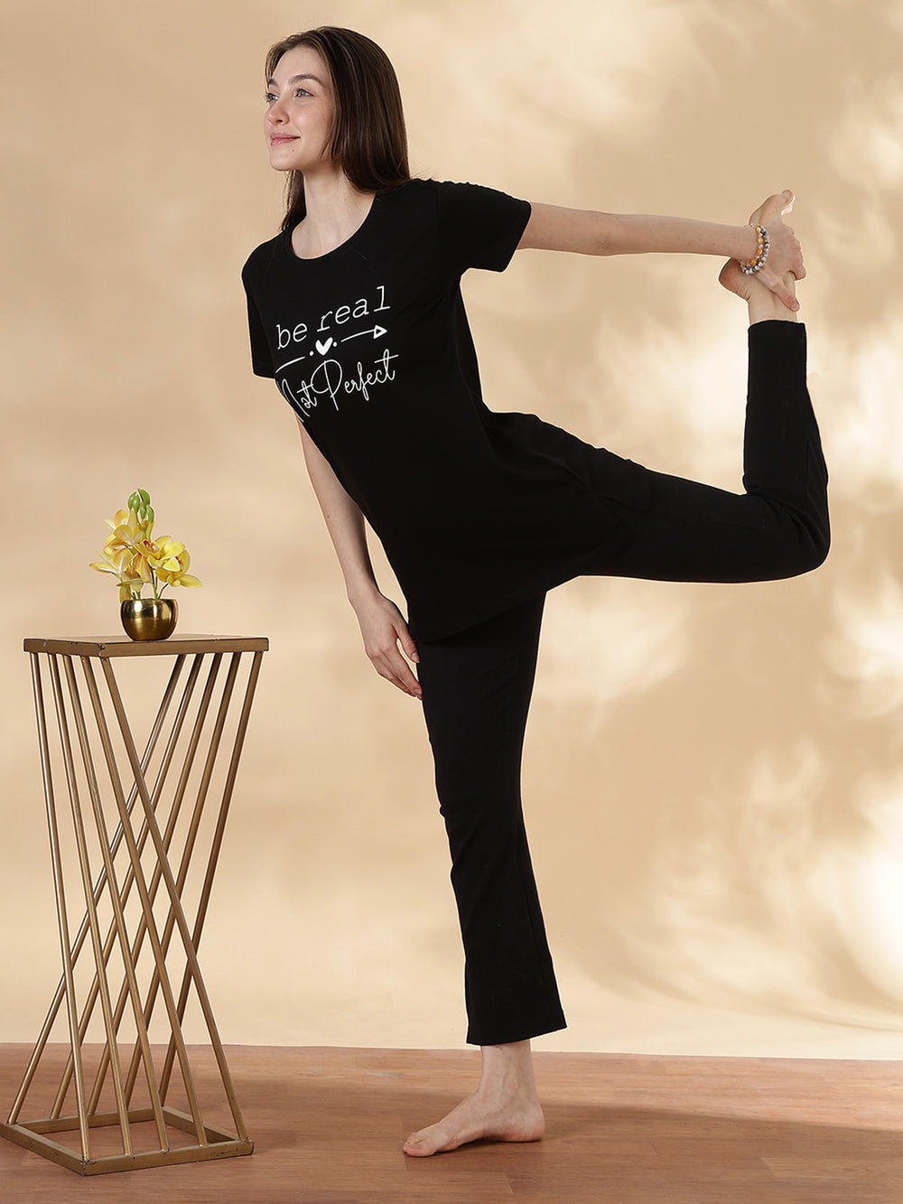 Black cotton soft and printed long tshirt for women