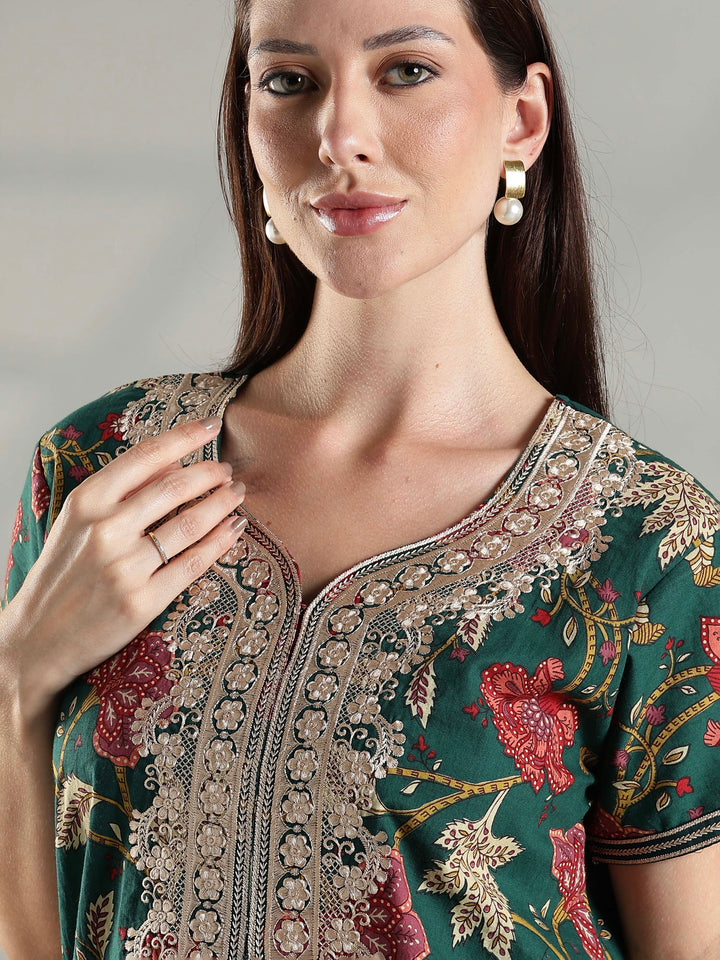 Green premium pure cotton nighty dress for women