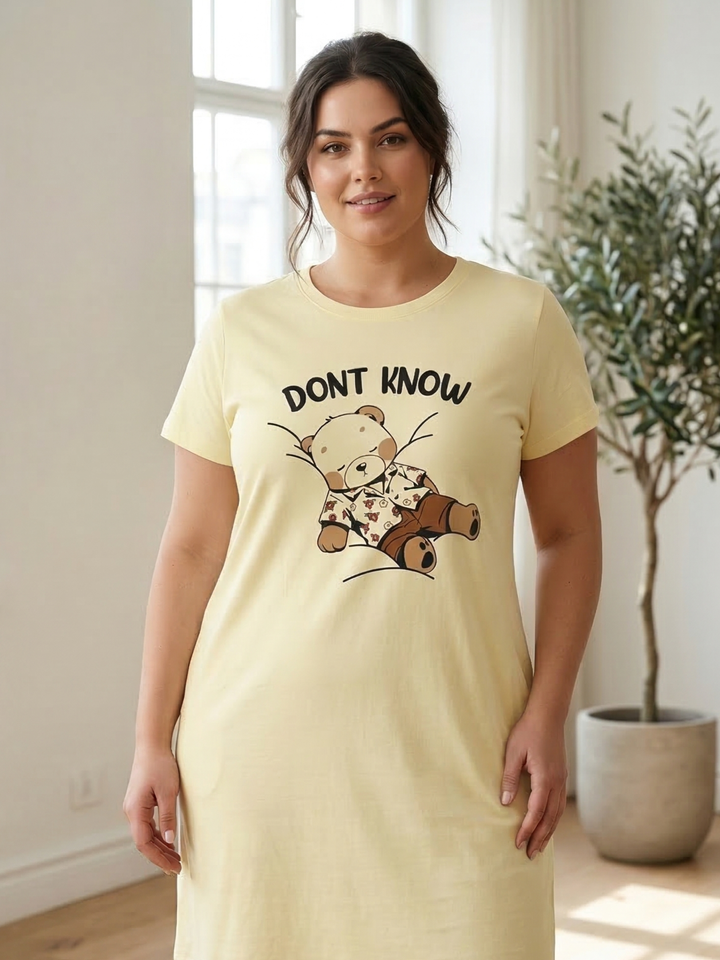 Premium knee length short nighty for women in plus sizes