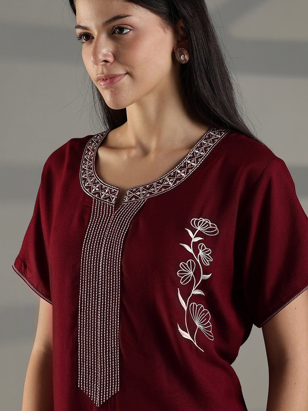 Ruby red premium nightwear for women with embroidery