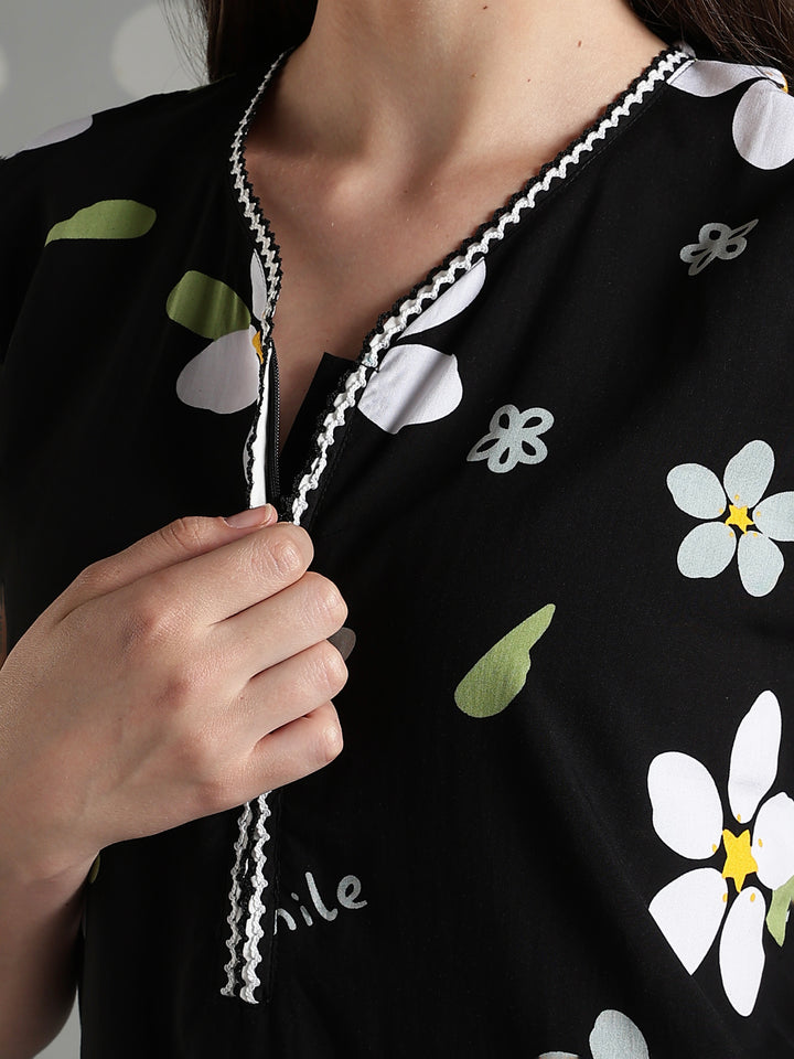 Midnight daisy rayon premium sleeveless nighty for women
