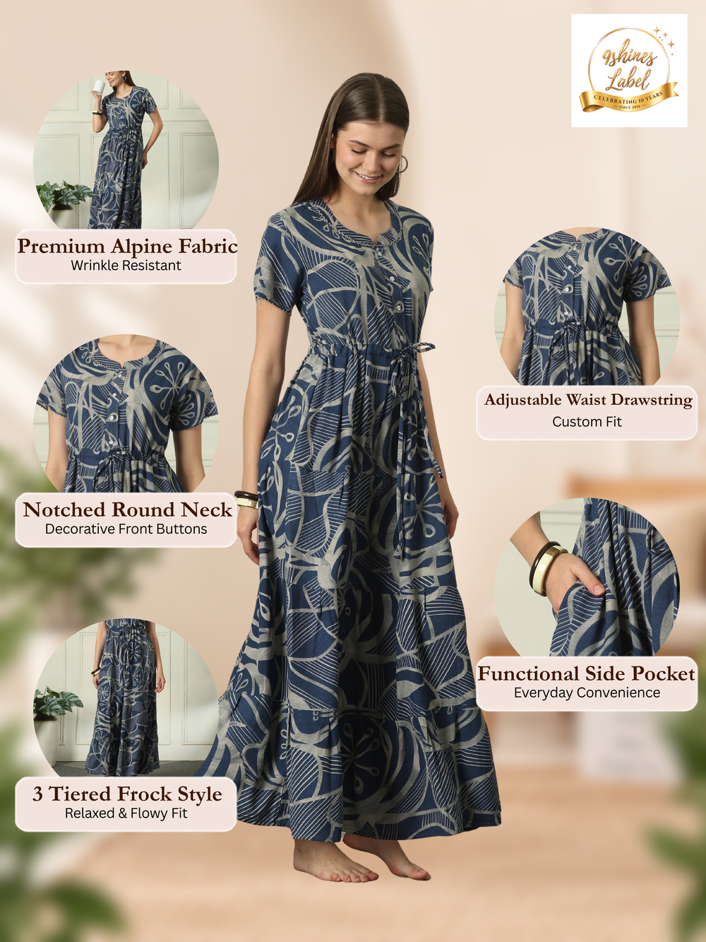 Alpine designer nighty for women with tiered hem online