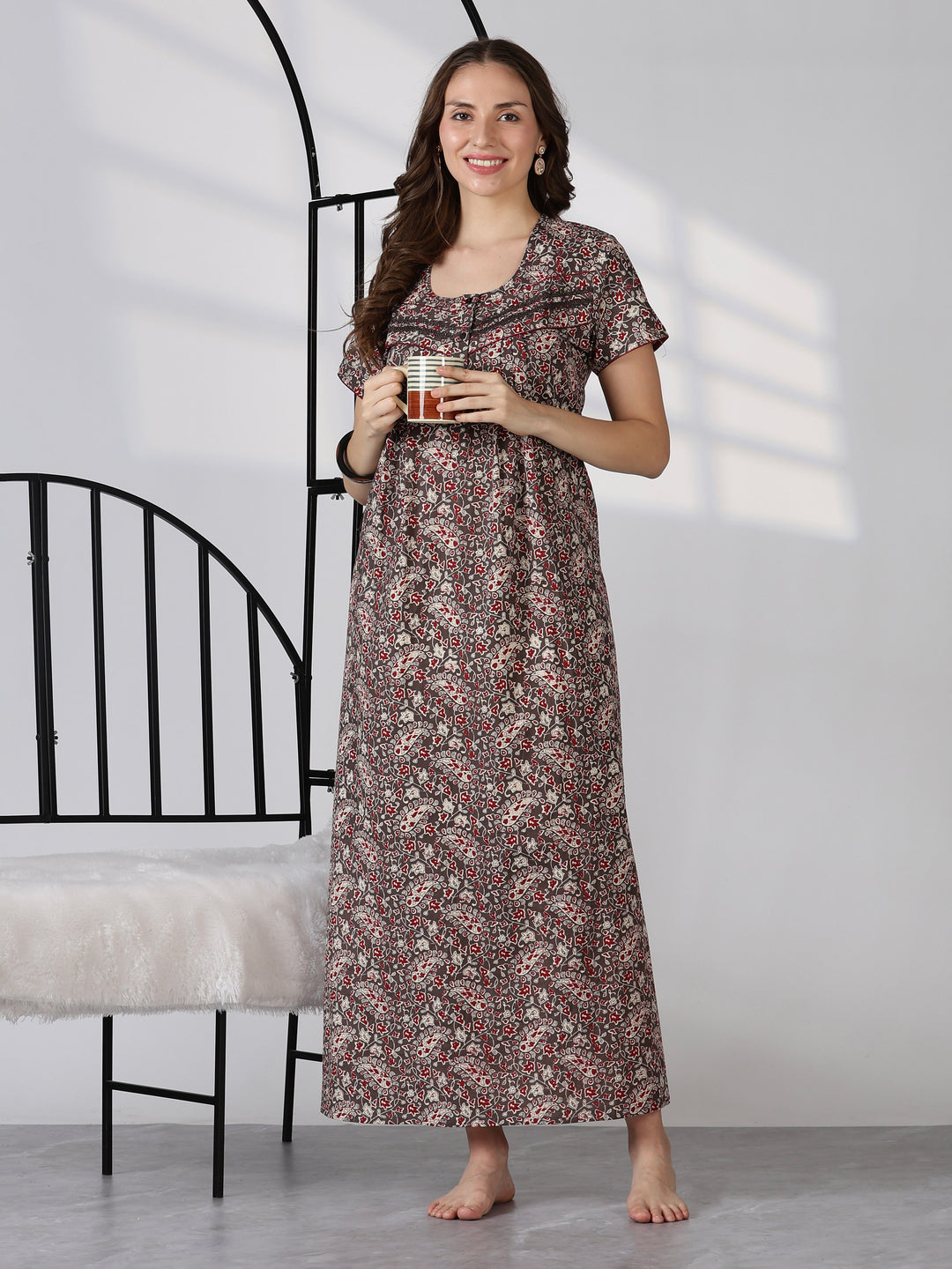 Paisley mink printed soft cotton nightwear for women