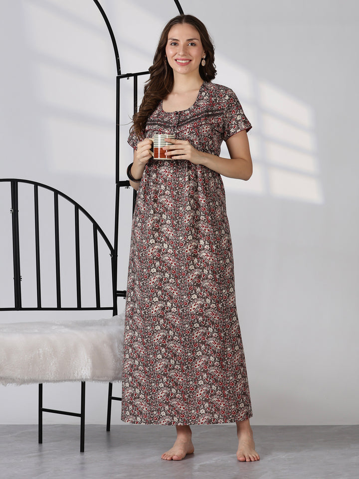 Paisley mink printed soft cotton nightwear for women