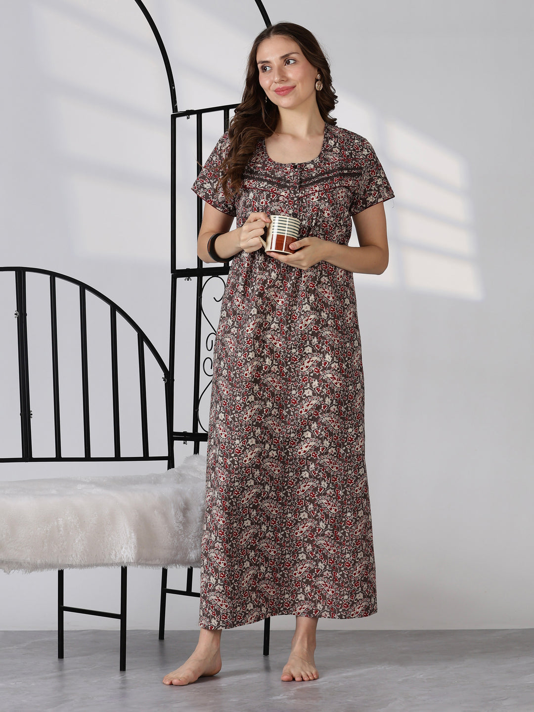 Paisley mink printed soft cotton nightwear for women