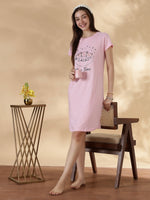 Baby Pink Knee Length Plus Size Cotton Short Nighty for Women