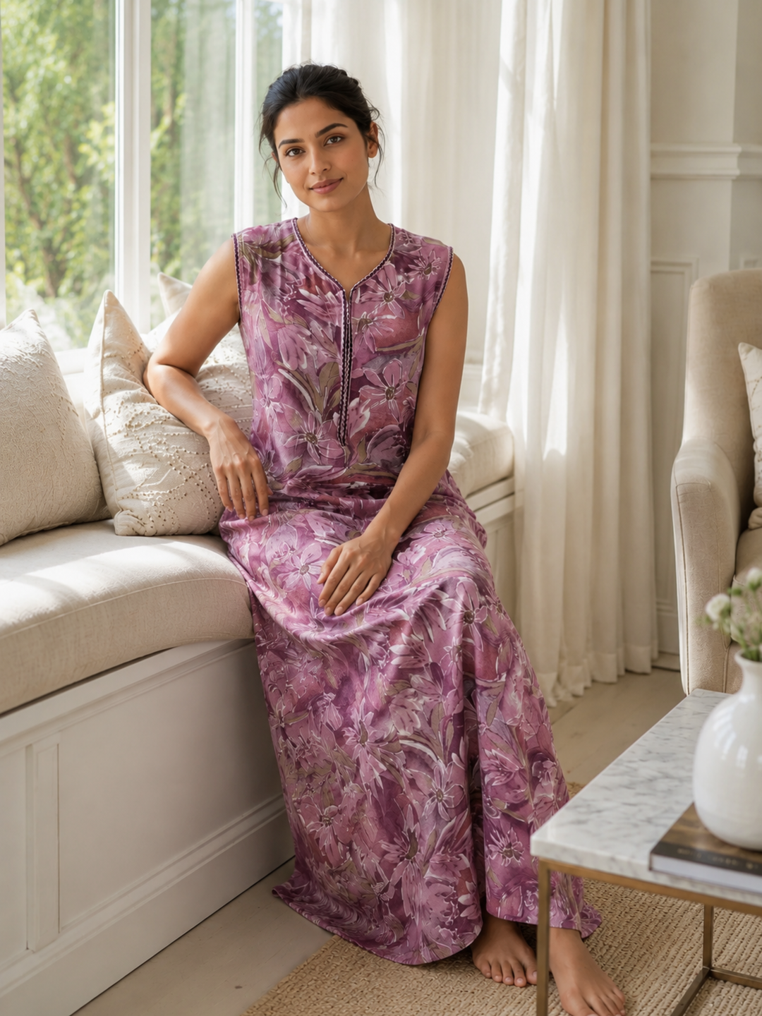 Mauve floral alpine designer nighty for women online