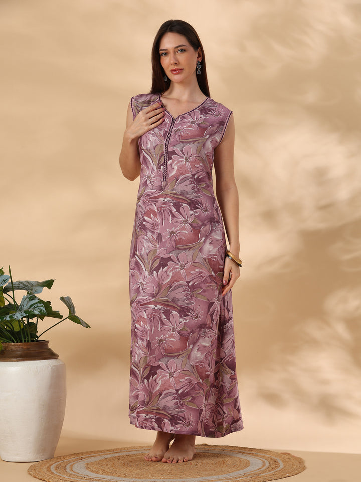 Mauve floral alpine designer nighty for women online