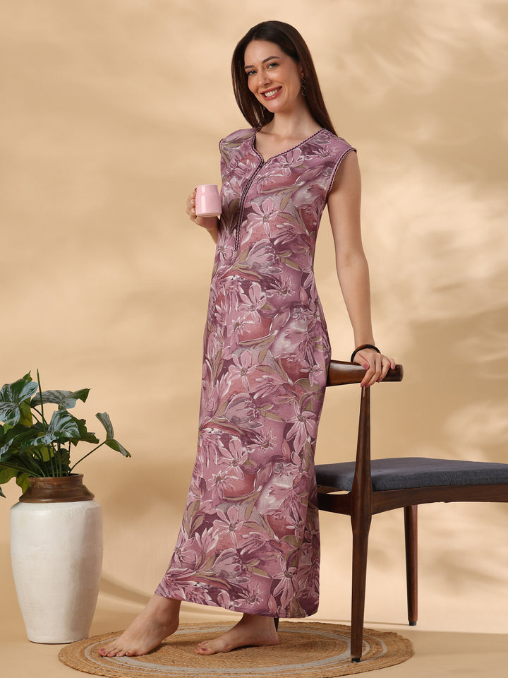 Mauve floral alpine designer nighty for women online