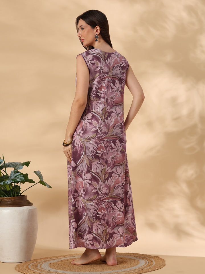 Mauve floral alpine designer nighty for women online
