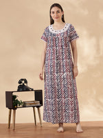 Pure Cotton Printed Nighty for Women with Lace Detailing