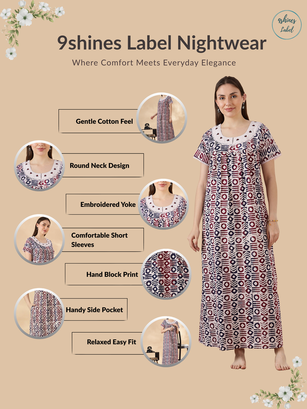Original pure cotton batik print nighty for women