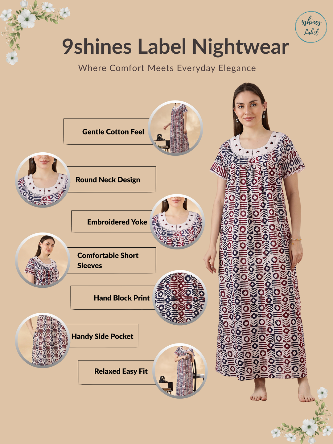 Original pure cotton batik print nighty for women