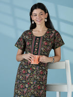 Green Floral Vine Pure Cotton Nighty for Women A Line Comfort