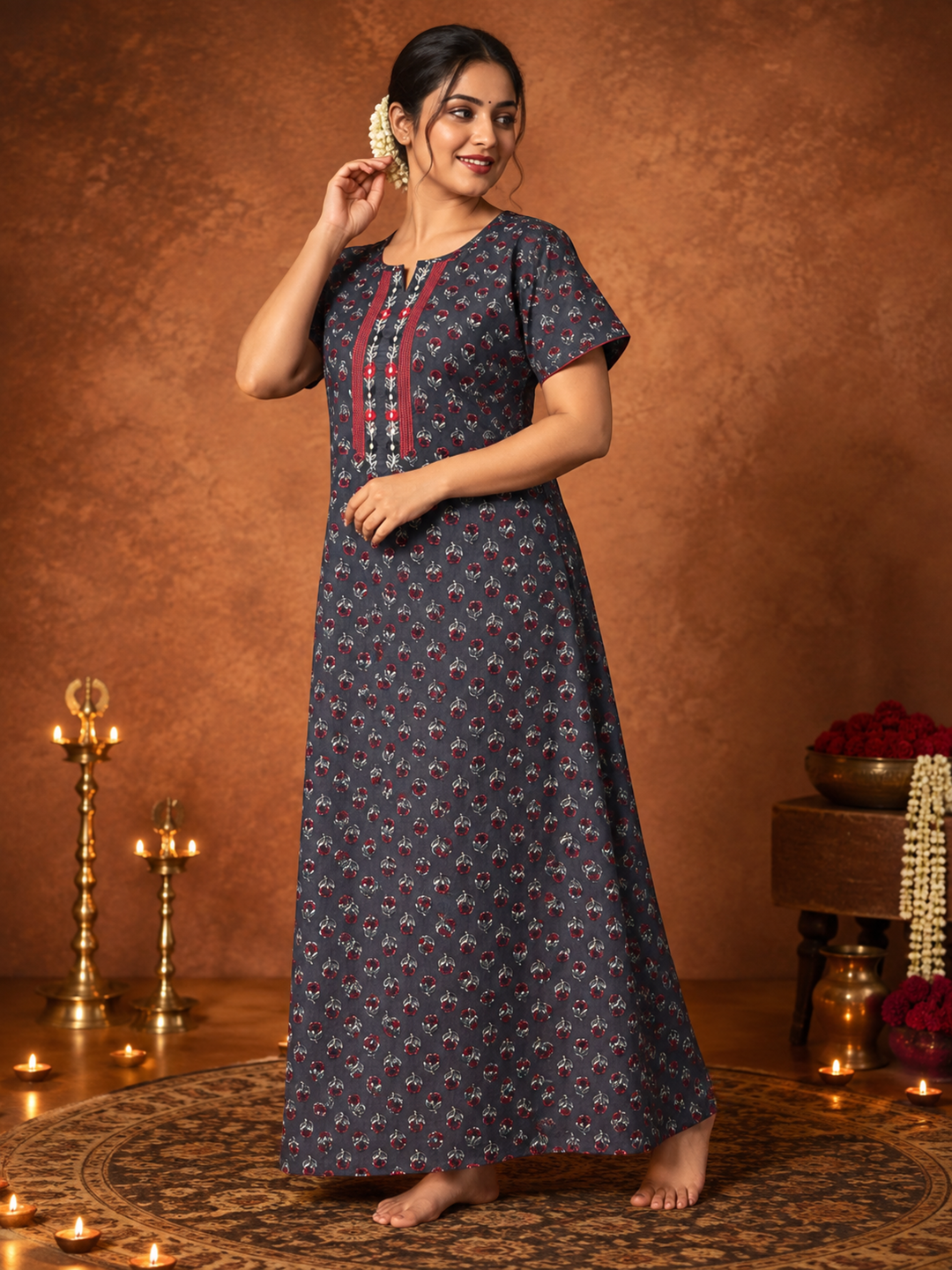 Breathable pure cotton nighty dress for women online