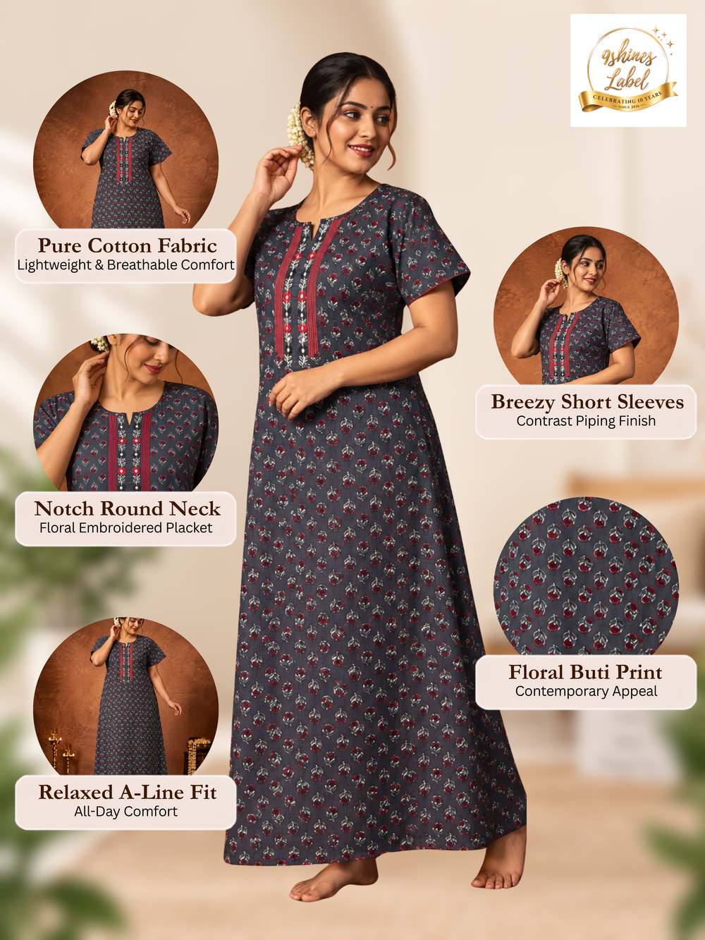 Breathable pure cotton nighty dress for women online