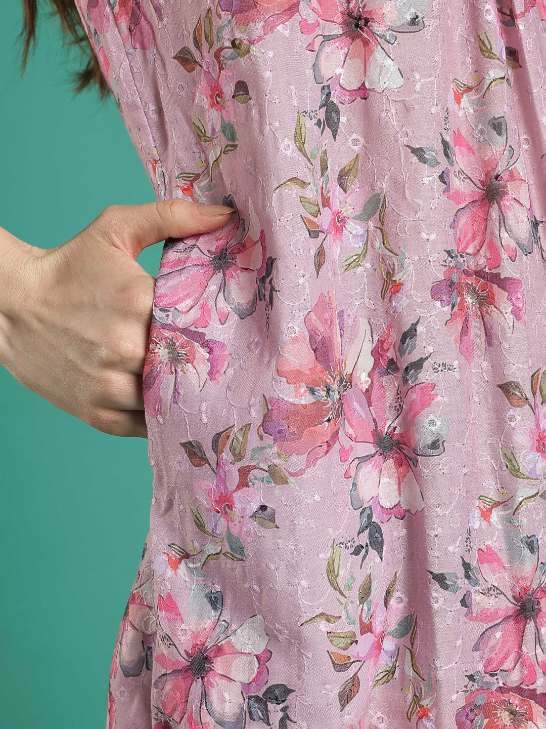 Branded 100% pure cotton pink floral nighty for women