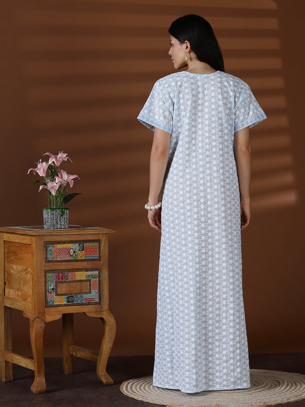 Branded blue 100% pure cotton nighty dress for women