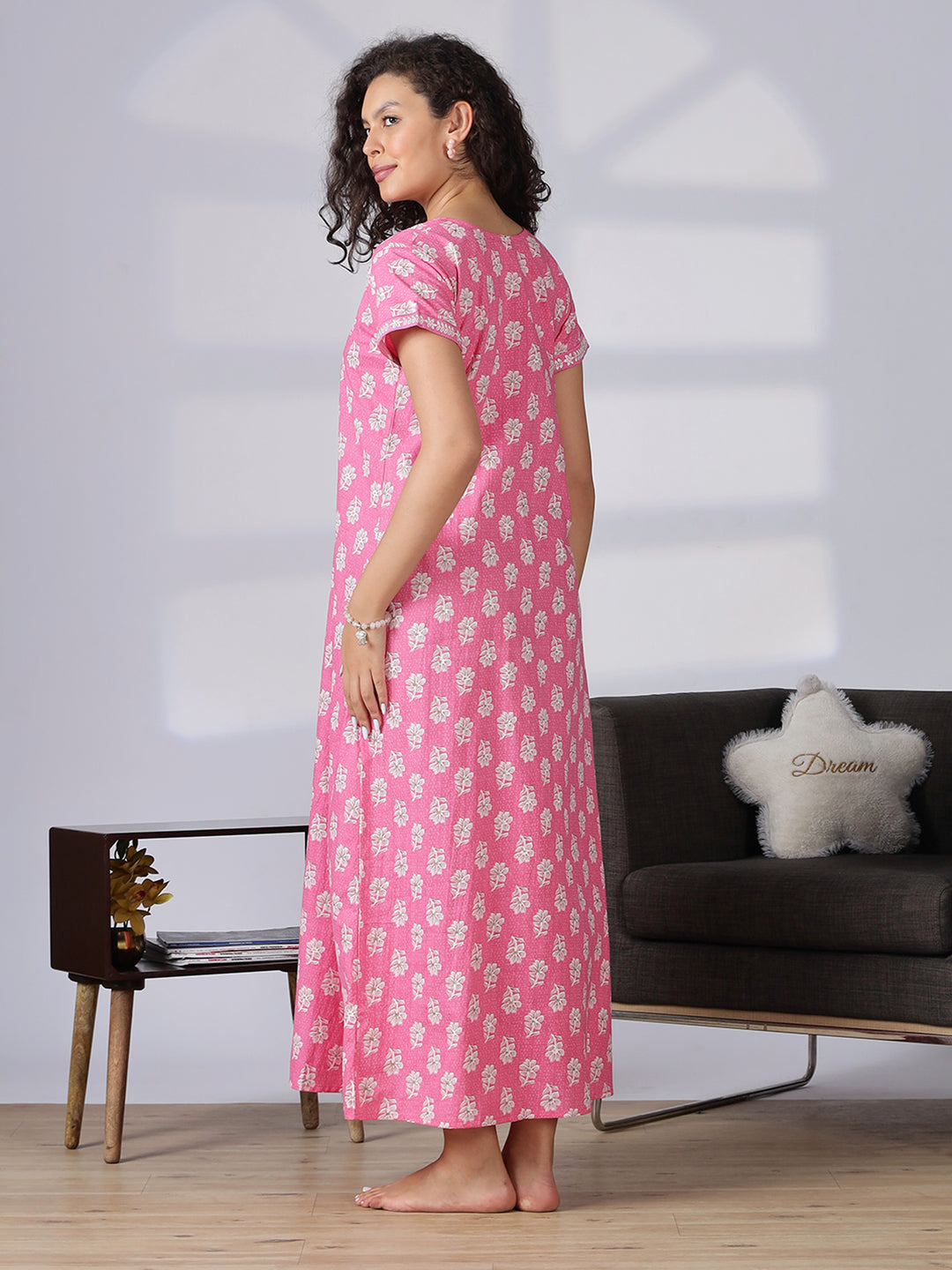 Stylish and branded pure cotton pink nighty for women
