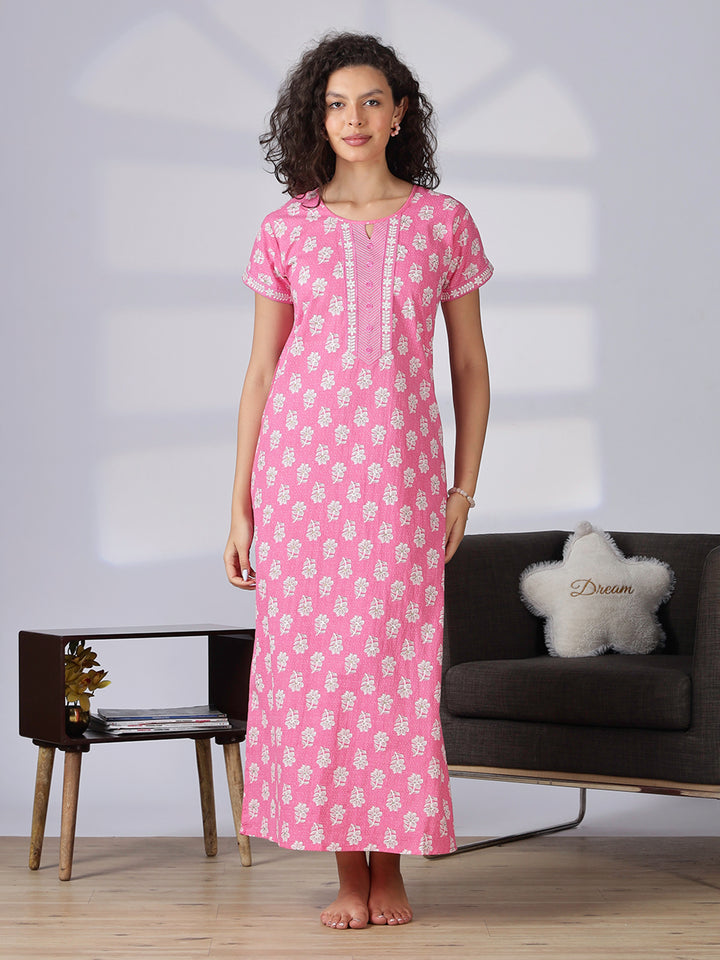 Stylish and branded pure cotton pink nighty for women