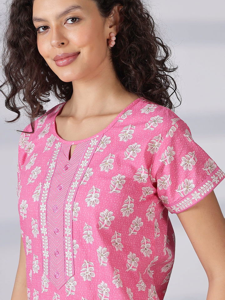Stylish and branded pure cotton pink nighty for women