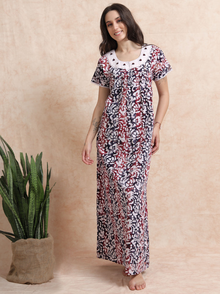 purple blue batik print pure cotton nighty for women