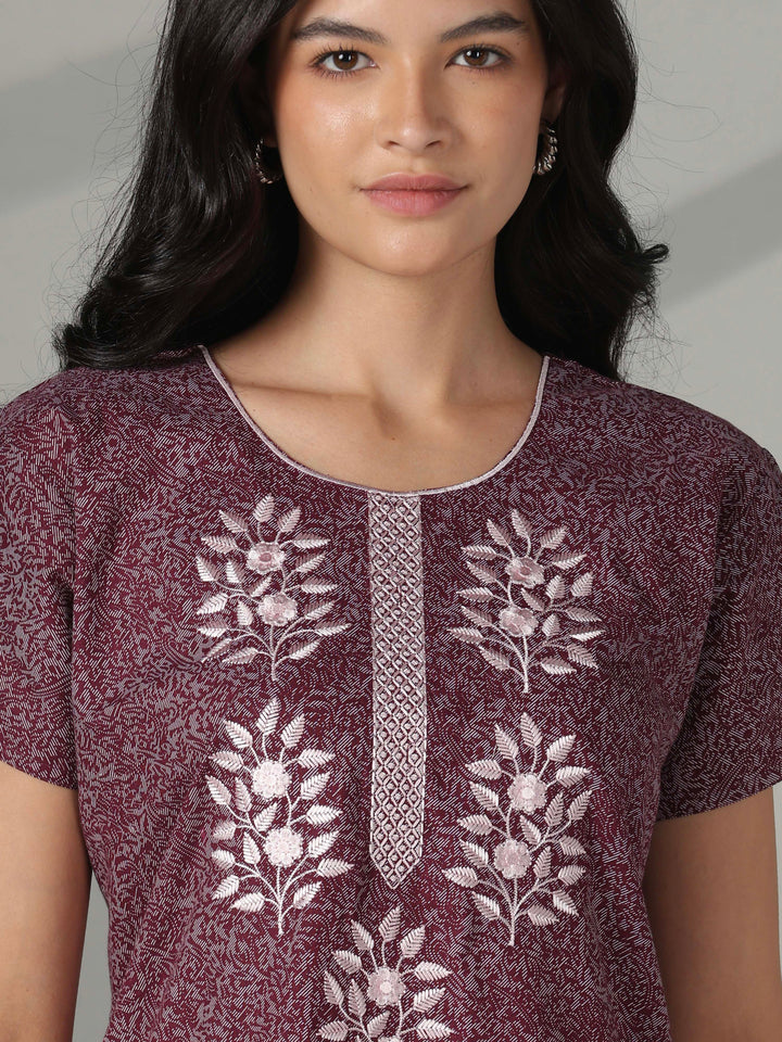 Purple floral embroidered cotton nighty for women online