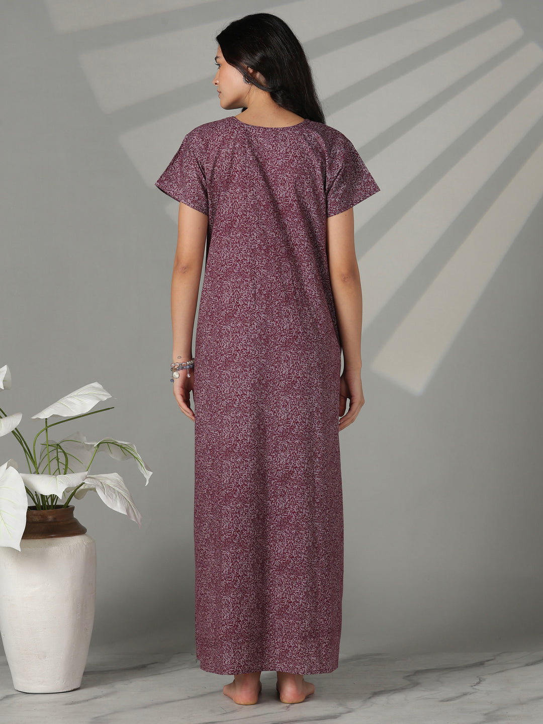 Purple floral embroidered cotton nighty for women online