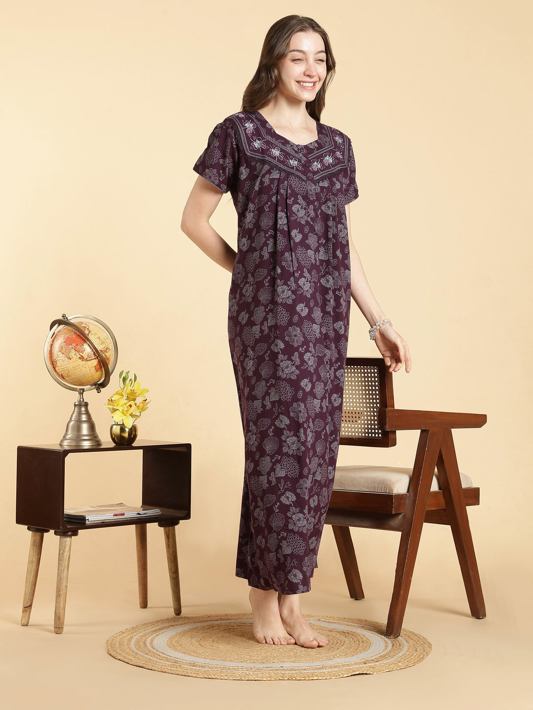 Serene purple crush cotton designer nightwear for women