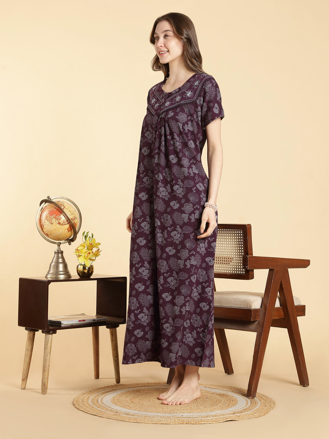 Serene purple crush cotton designer nightwear for women