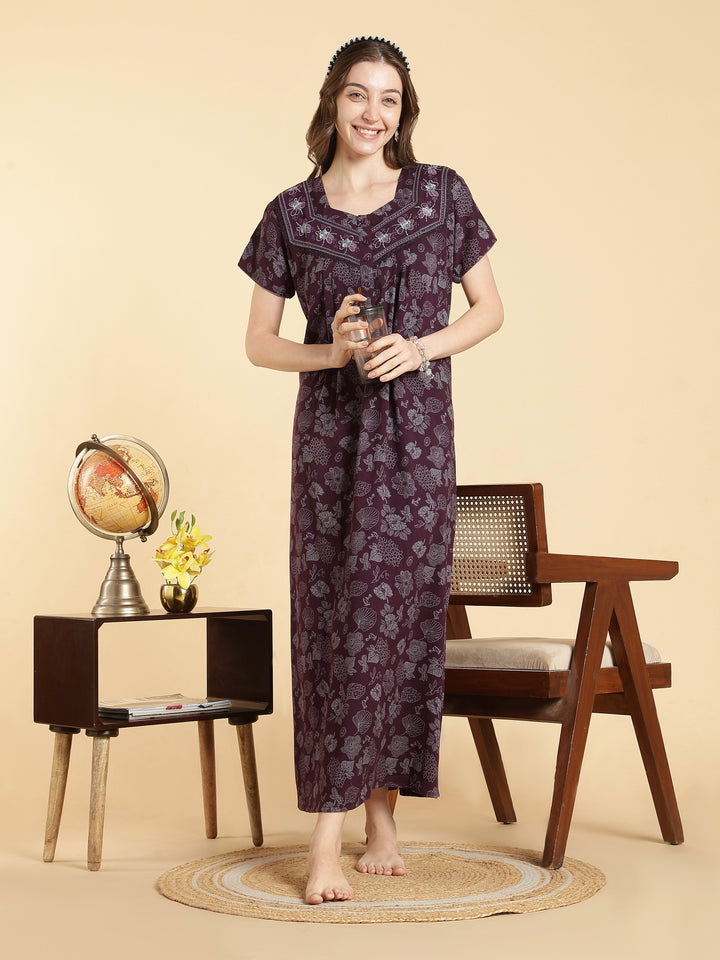 Serene purple crush cotton designer nightwear for women