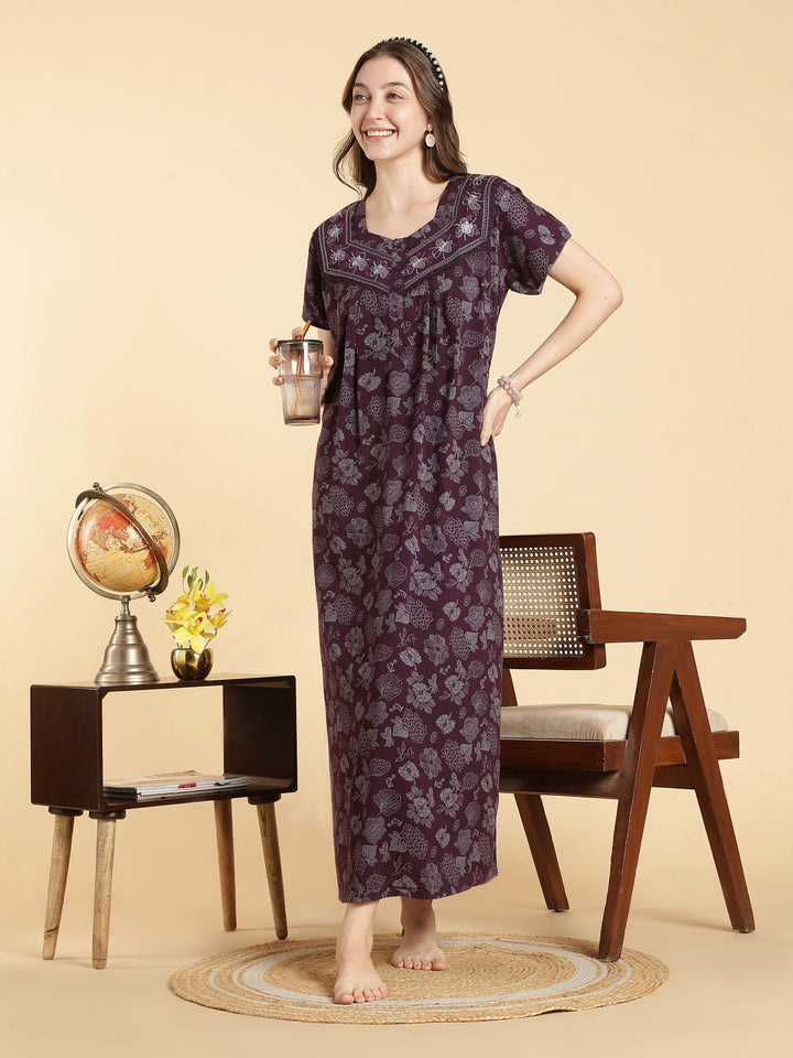 Serene purple crush cotton designer nightwear for women