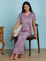 Lilac Floral Cotton Crush Designer Nighty with Relaxed Fit