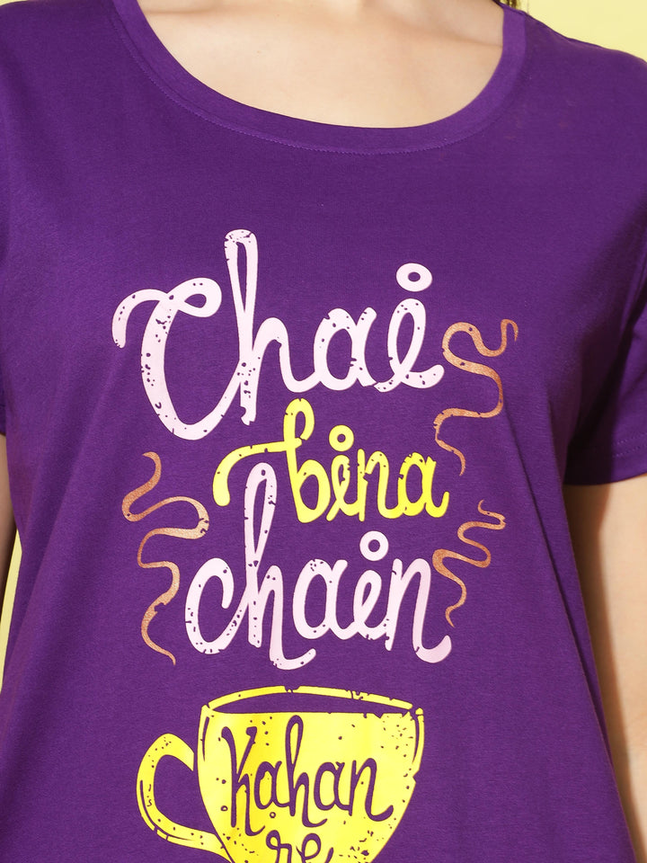 Premium Soft Cotton Purple Short Nighty For Women