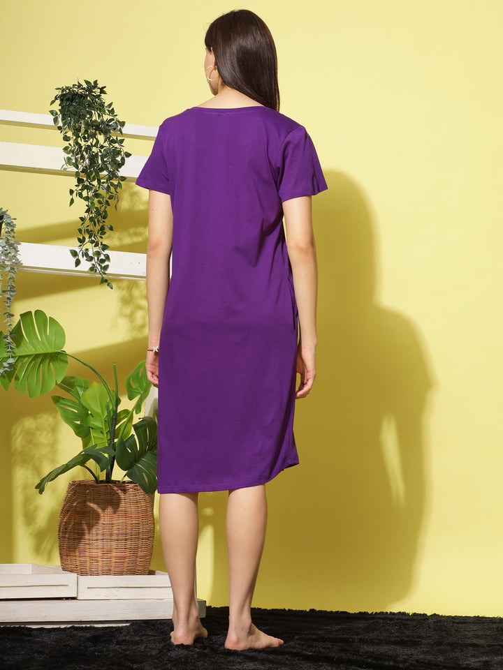 Premium Soft Cotton Purple Short Nighty For Women