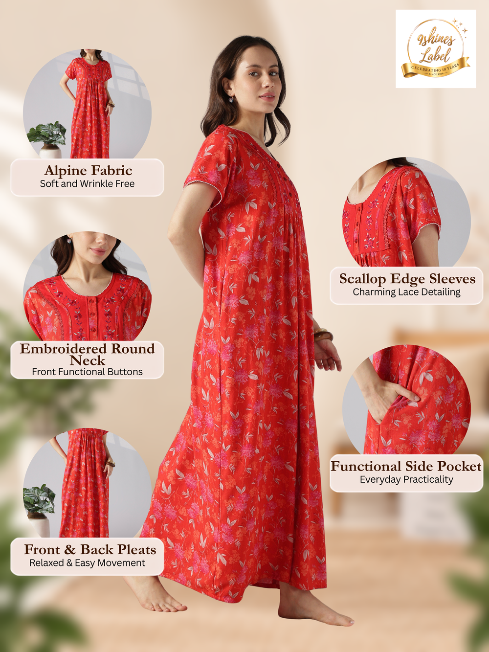 Pleated floral alpine nighty dress for women online