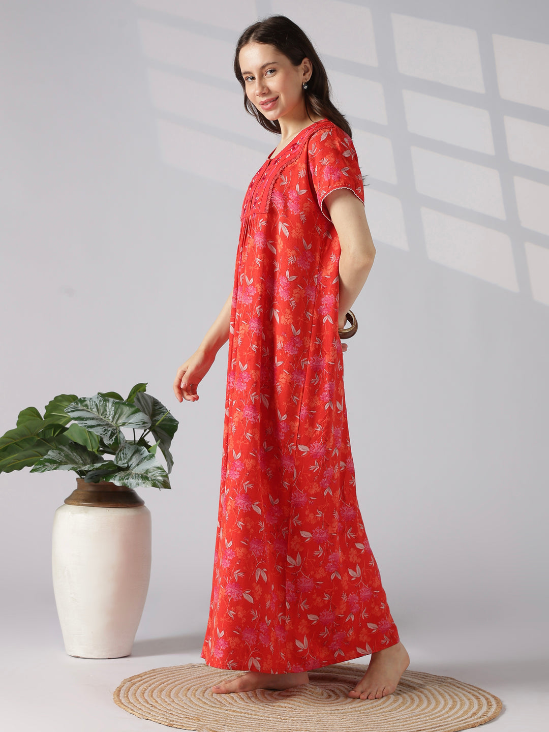 Pleated floral alpine nighty dress for women online
