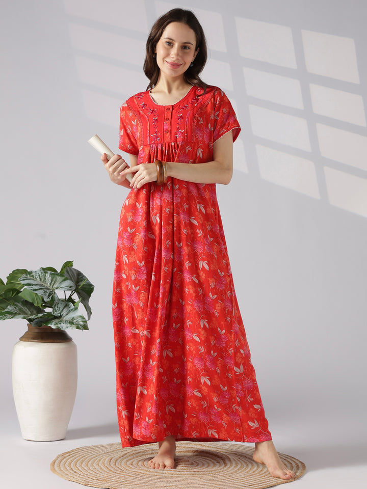 Pleated floral alpine nighty dress for women online