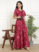 Alpine Floral Print Frock Style Nighty for Women with Pocket