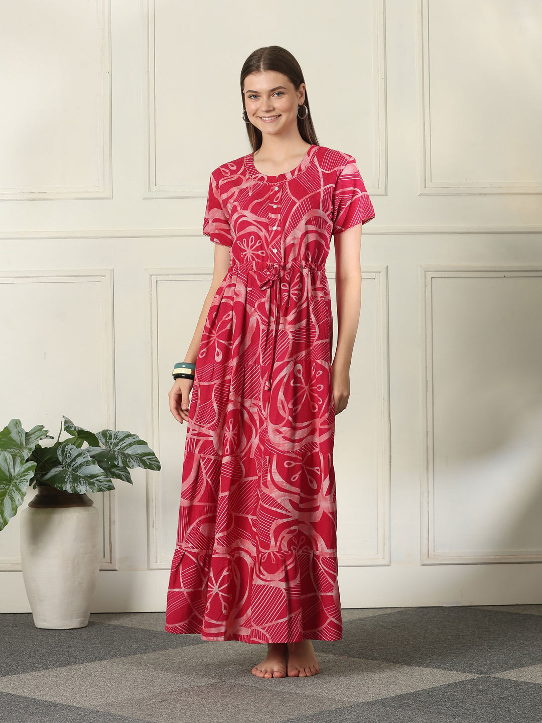 Designer alpine nighty with adjustable waist drawstring