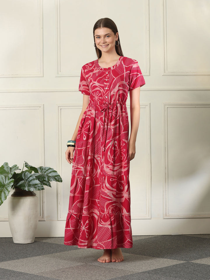 Designer alpine nighty with adjustable waist drawstring