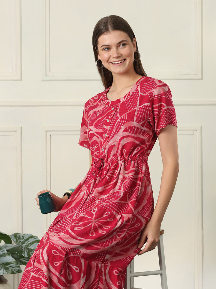 Designer alpine nighty with adjustable waist drawstring