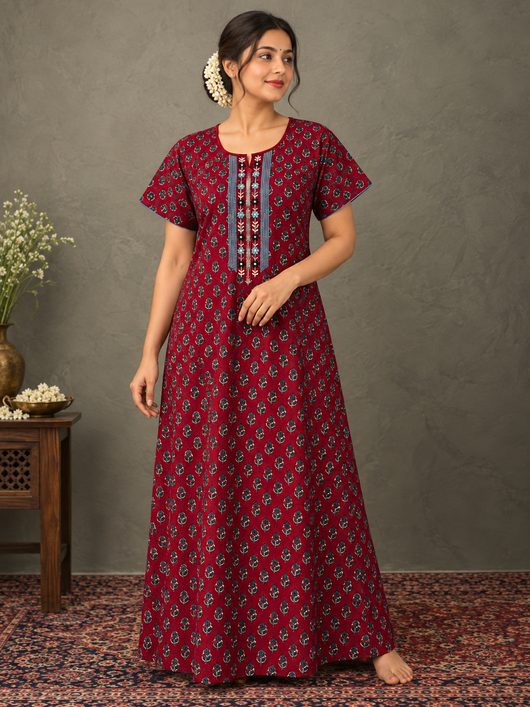 Pure cotton A line nighty for women with pocket online