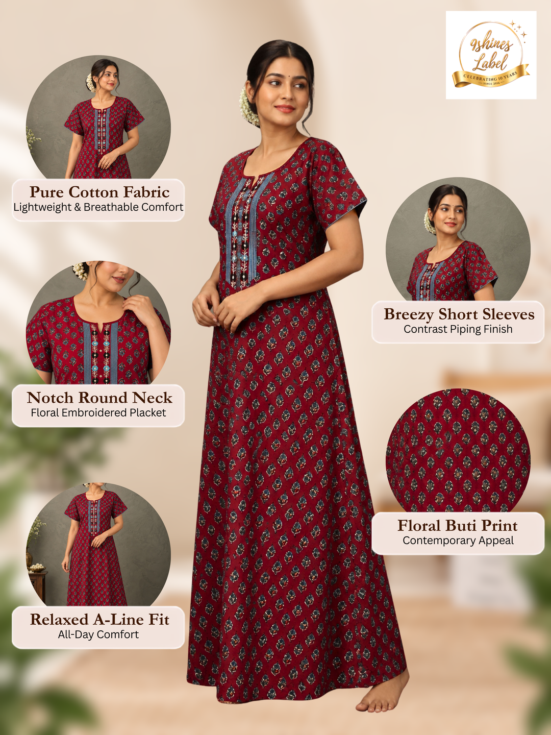 Pure cotton A line nighty for women with pocket online