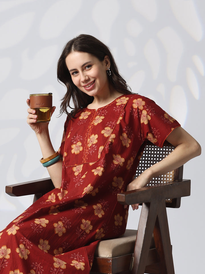 Floral pure cotton designer nighty for women online