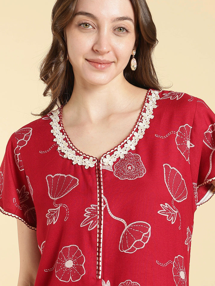 Alpine floral a line daisy red front open nighty for women