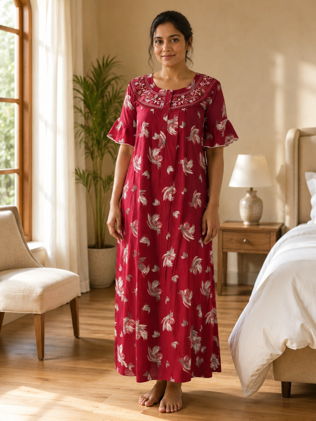 Floret ruby comfortable night gowns for women online