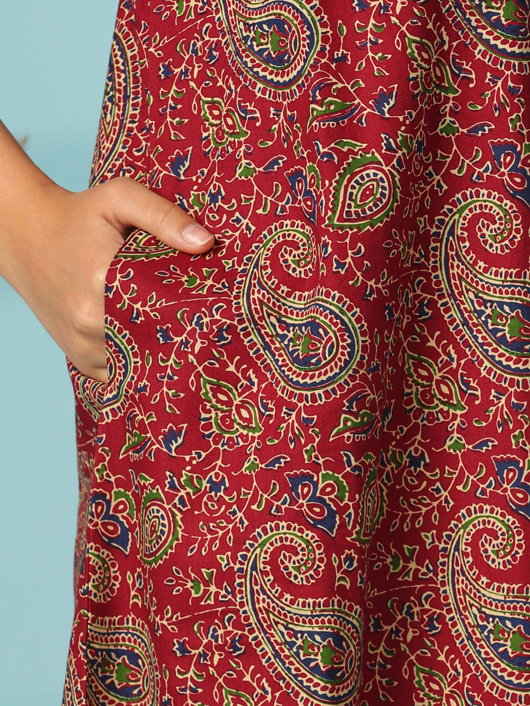 Red paisley print cotton nighty dress for women online