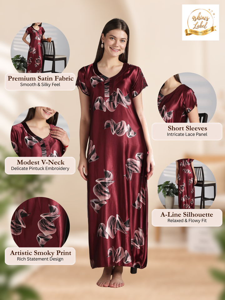 Premium satin nighty for women in smoky print online