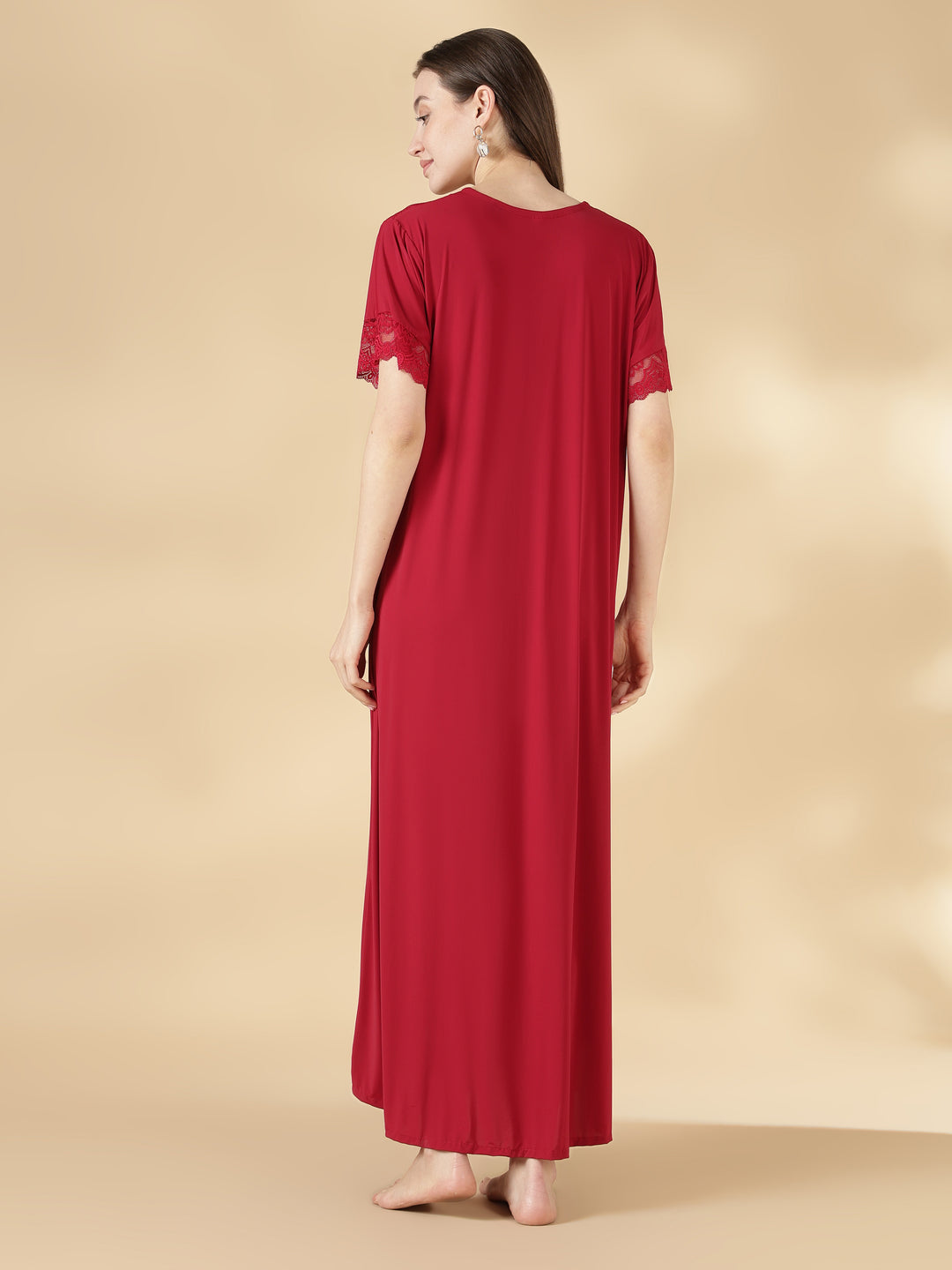 Premium malai red satin nighty for women with lace